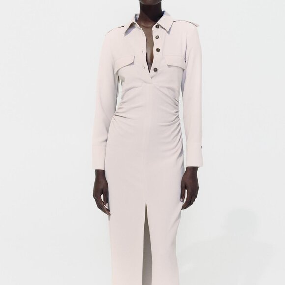 Zara DRAPED WAIST MIDI DRESS - Picture 1 of 9